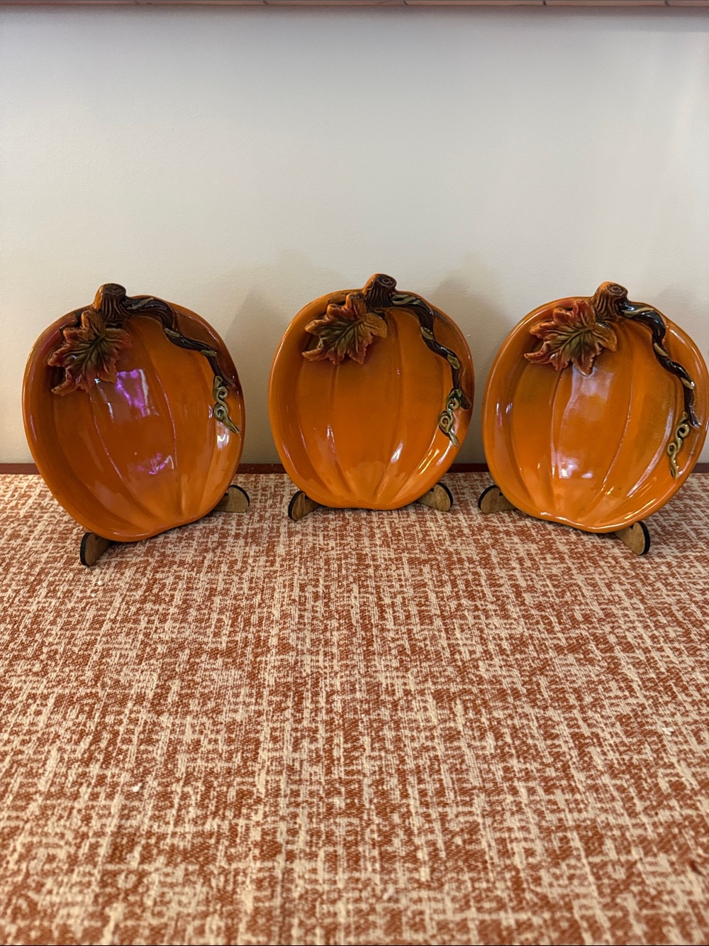 Set of Three 7" Ceramic Pumpkin Decorative Plate Fall Halloween Thanksgiving